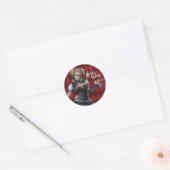 Harley Quinn met Fuzzy Dice Ronde Sticker (Envelop)