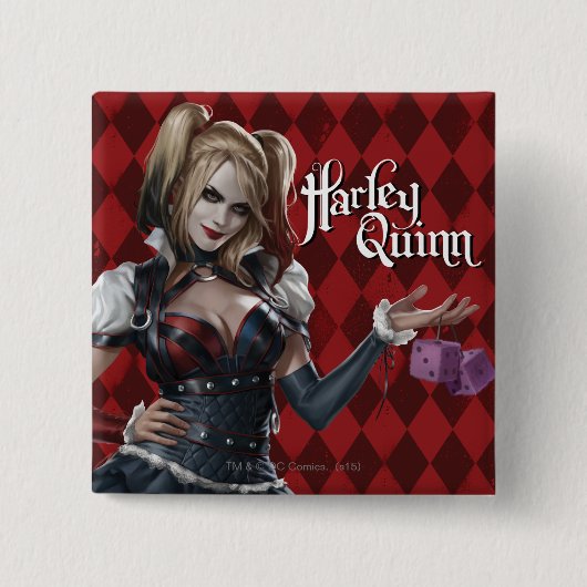 Harley Quinn met Fuzzy Dice Vierkante Button 5,1 Cm (Voorkant)