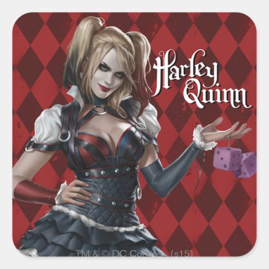Harley Quinn met Fuzzy Dice Vierkante Sticker (Voorkant)