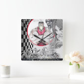 Harley Shop Clock, Black, White, Checkers Vierkante Klok (Huis)