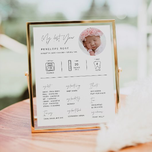 HARLOW 1st Birthday Mijlpalen infografisch 8x10 Poster