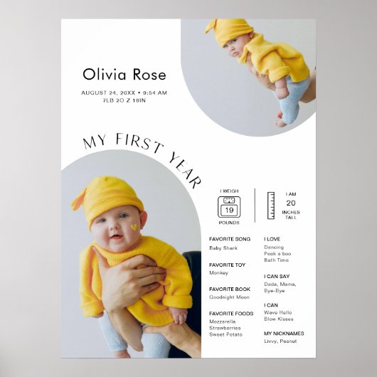HARLOW 1st Birthday Milestone Infografisch 18x24 Poster (Voorkant)