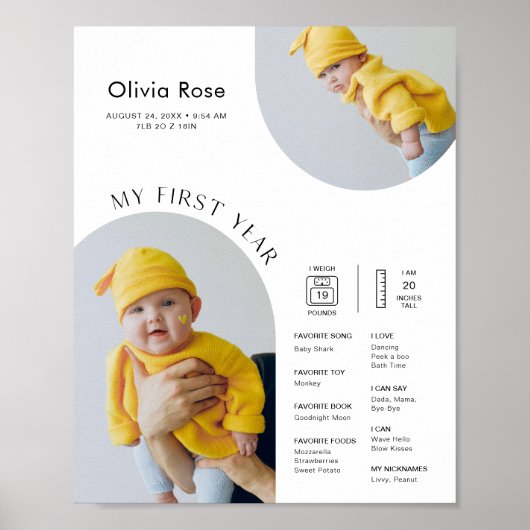 HARLOW 1st Birthday Milestone Infografisch 8x10 Poster (Voorkant)
