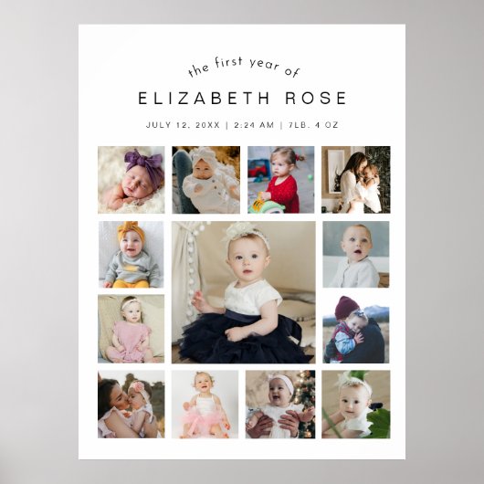 HARLOW 1st Birthday Welkome Baby Foto's 18x24 Poster (Voorkant)