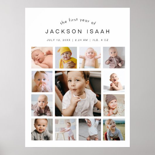 HARLOW 1st Birthday Welkome Baby Foto's 18x24 Poster (Voorkant)