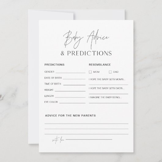 HARLOW Baby shower Advice and Predications Kaart (Voorkant)