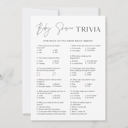 HARLOW Baby Trivia Baby shower Game Kaart (Voorkant)