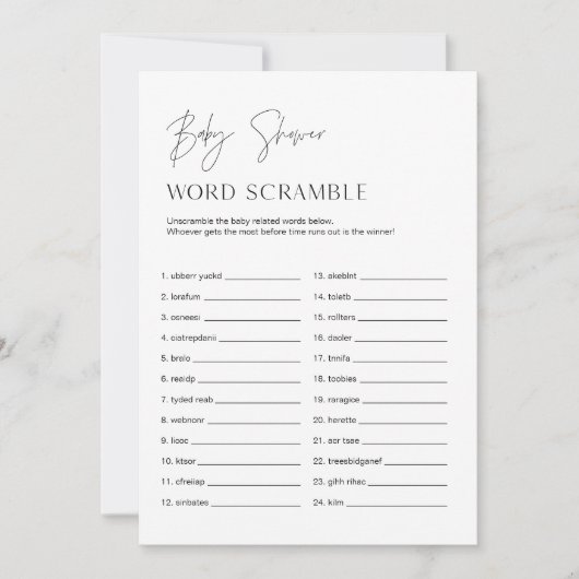 HARLOW Baby Word Scramble Baby shower Game Kaart (Voorkant)