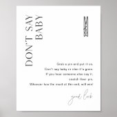 HARLOW Don't Say Baby Clothespin Baby shower Game Poster (Voorkant)