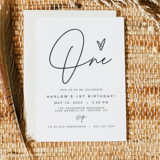 HARLOW Edgy Modern Minimalist ONE 1e Verjaardag Kaart