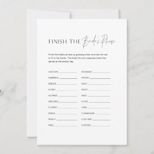 HARLOW Finish Bride's Phrase Vrijgezellenfeest Kaa Kaart (Voorkant)