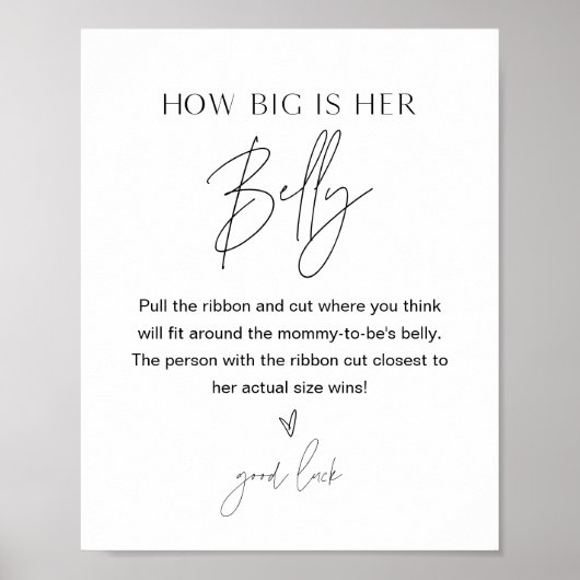 HARLOW Hoe groot is haar Belly Baby shower Game Poster (Voorkant)