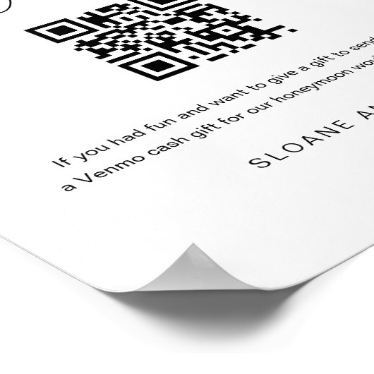 HARLOW Honeymoon Fund QR Code Wedding Sign Poster (Hoek)