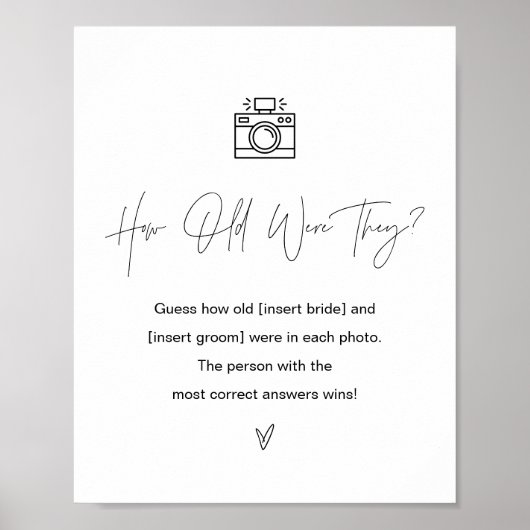 HARLOW How Old Were They Bridal Shower Game Sign Poster (Voorkant)