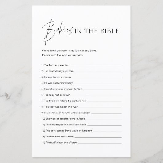 HARLOW in het bijbelspel van het Baby shower (Voorkant)