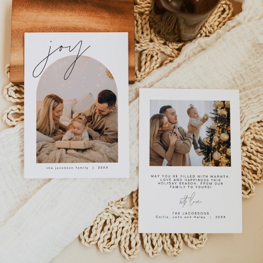 HARLOW Joy Edgy Modern Arch Photo Holiday Invitati Kaart