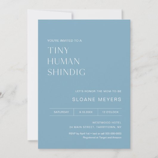 HARLOW Minimalist Baby shower Tiny Human Shindig Kaart (Voorkant)