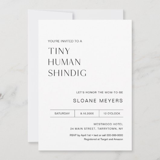 HARLOW Minimalist Baby shower Tiny Human Shindig Kaart (Voorkant)
