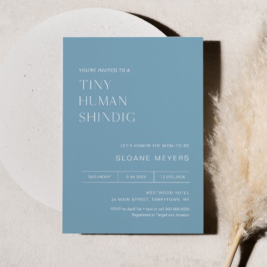 HARLOW Minimalist Baby shower Tiny Human Shindig Kaart