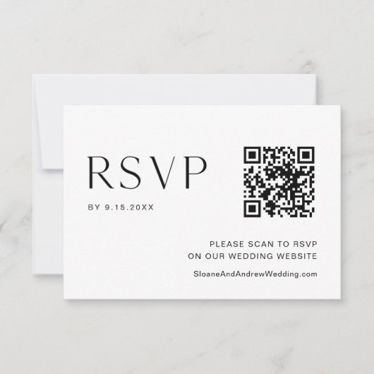HARLOW Minimalistische Bruiloft QR Code RSVP Kaartje (Voorkant)