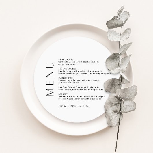 HARLOW Minimalistische ronde bruiloft diner menu Kaart