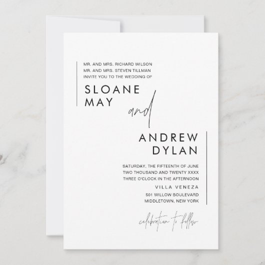 HARLOW minimalistische uitnodiging voor bruiloft (Voorkant)
