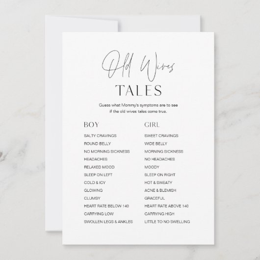 HARLOW Old Wives Tales Baby shower Game Kaart (Voorkant)