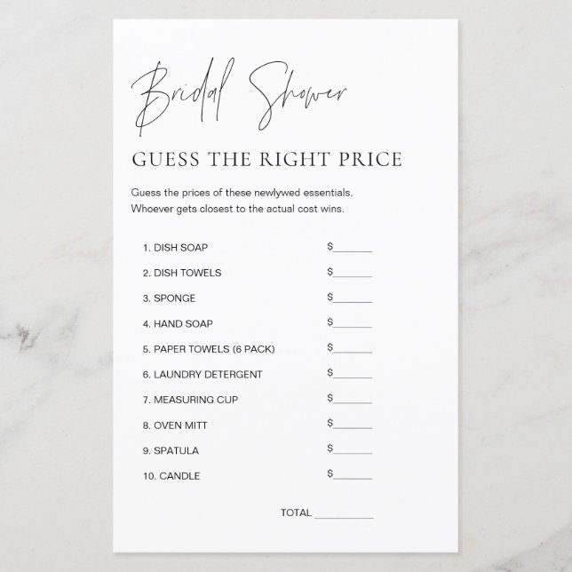 HARLOW Raad de prijs Vrijgezellenfeest Game Kaart (Voorkant)