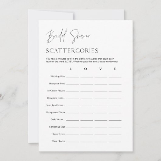 HARLOW Scattergories Vrijgezellenfeest Game Kaart (Voorkant)