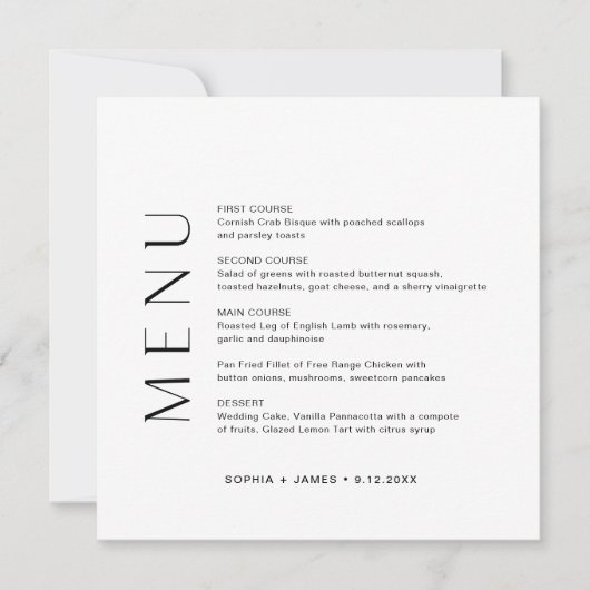 HARLOW Square Dinner Menu Kaart (Voorkant)