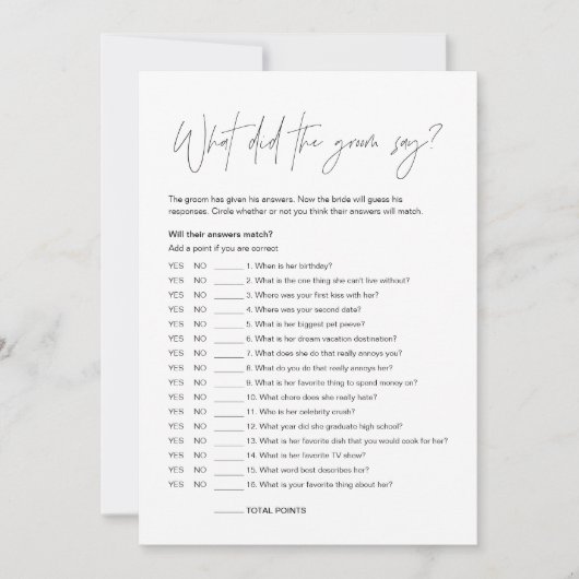 HARLOW wat Groom zei Vrijgezellenfeest Game Kaart (Voorkant)