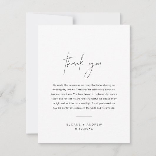 HARLOW Wedding Dank u wel Letter Napkin Note Kaart (Voorkant)