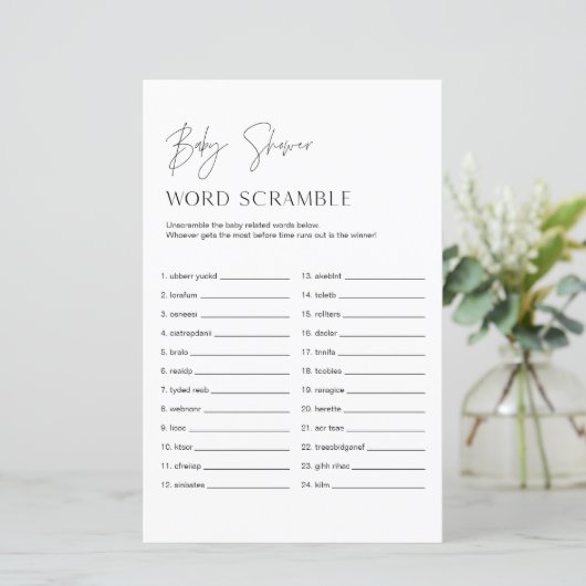 HARLOW Word Scramble Baby shower Game (Staand voorkant)