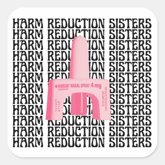 Harm Reduction Sisters Roze Narcan Vierkante Sticker (Voorkant)