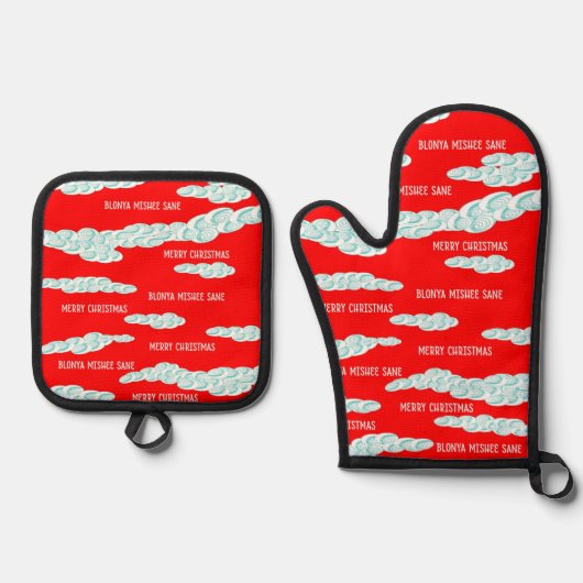 Harmattan Kerst Mist Oven Mitt en Pot Houders Ovenwant & Pannenlap Set (Voorkant)