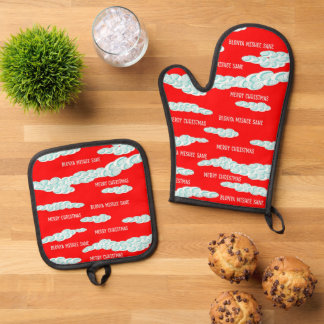 Harmattan Kerst Mist Oven Mitt en Pot Houders Ovenwant & Pannenlap Set