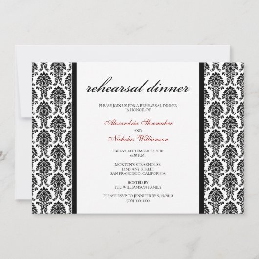 Harming Damask repesal Dinner Invite (zwart) Kaart (Voorkant)