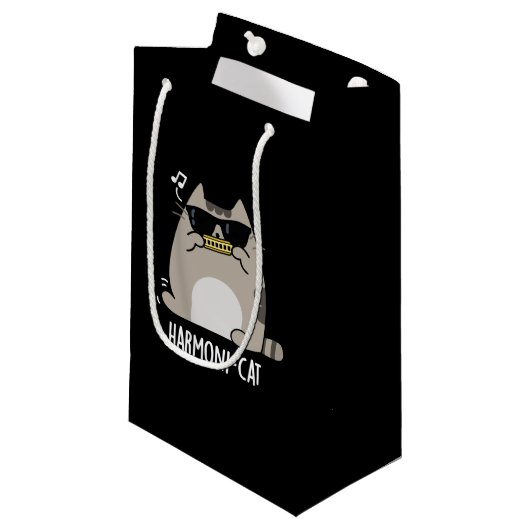Harmoni-cat Funny Harmonica Cat Pun Dark BG Klein Cadeauzakje (Voorkant Gekanteld)