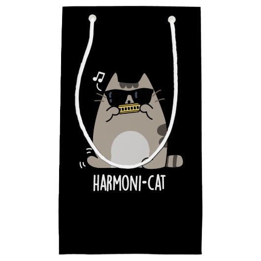 Harmoni-cat Funny Harmonica Cat Pun Dark BG Klein Cadeauzakje (Voorkant)