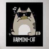 Harmoni-cat Funny Harmonica Cat Pun Dark BG Poster (Voorkant)
