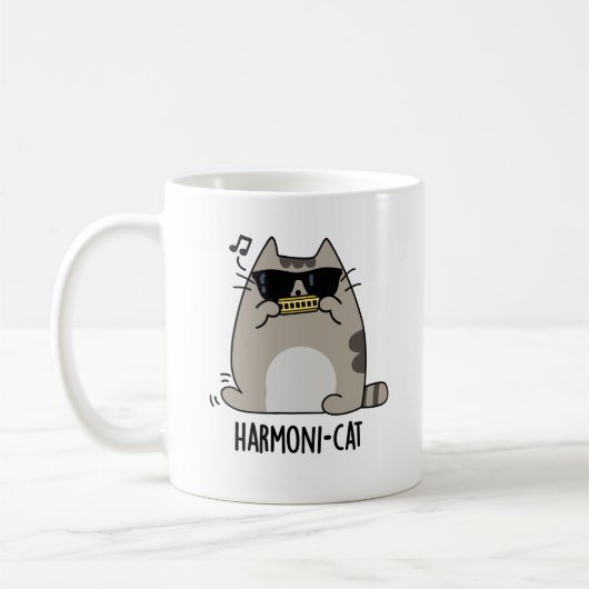 Harmoni-cat Funny Harmonica Cat Pun Koffiemok (Links)