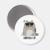 Harmoni-cat Funny Harmonica Cat Pun Magneet (Voorkant / Achterkant)