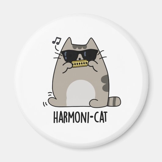 Harmoni-cat Funny Harmonica Cat Pun Magneet (Voorkant)