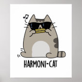 Harmoni-cat Funny Harmonica Cat Pun Poster (Voorkant)