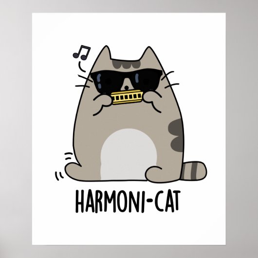 Harmoni-cat Funny Harmonica Cat Pun Poster (Voorkant)