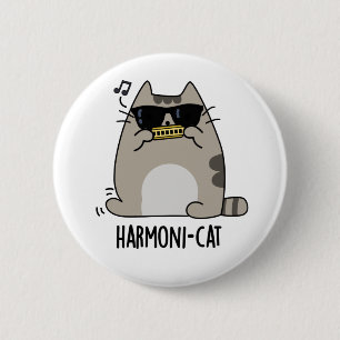 Harmoni-cat Funny Harmonica Cat Pun Ronde Button 5,7 Cm