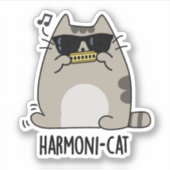Harmoni-cat Funny Harmonica Cat Pun Sticker (Voorkant)