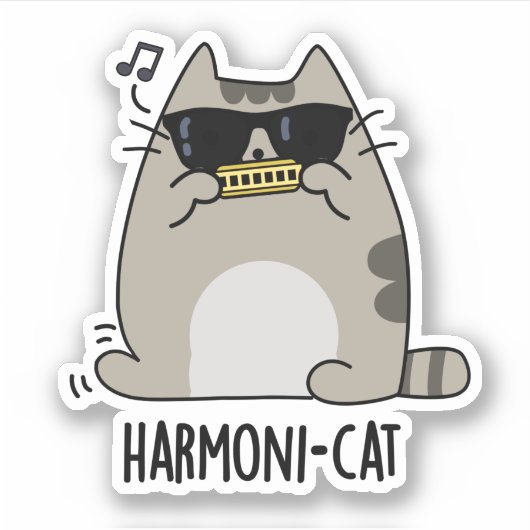 Harmoni-cat Funny Harmonica Cat Pun Sticker (Voorkant)