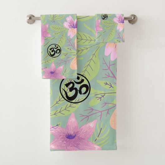 Harmonic Blossoms: Floral Design with OM Symbols Bad Handdoek (Insitu)
