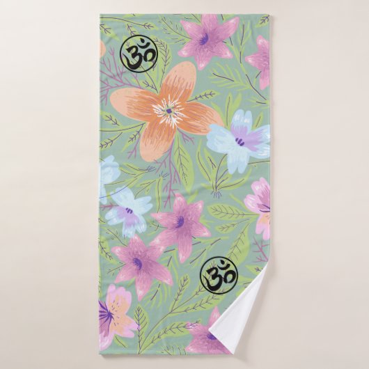 Harmonic Blossoms: Floral Design with OM Symbols Bad Handdoek (Badhanddoek)